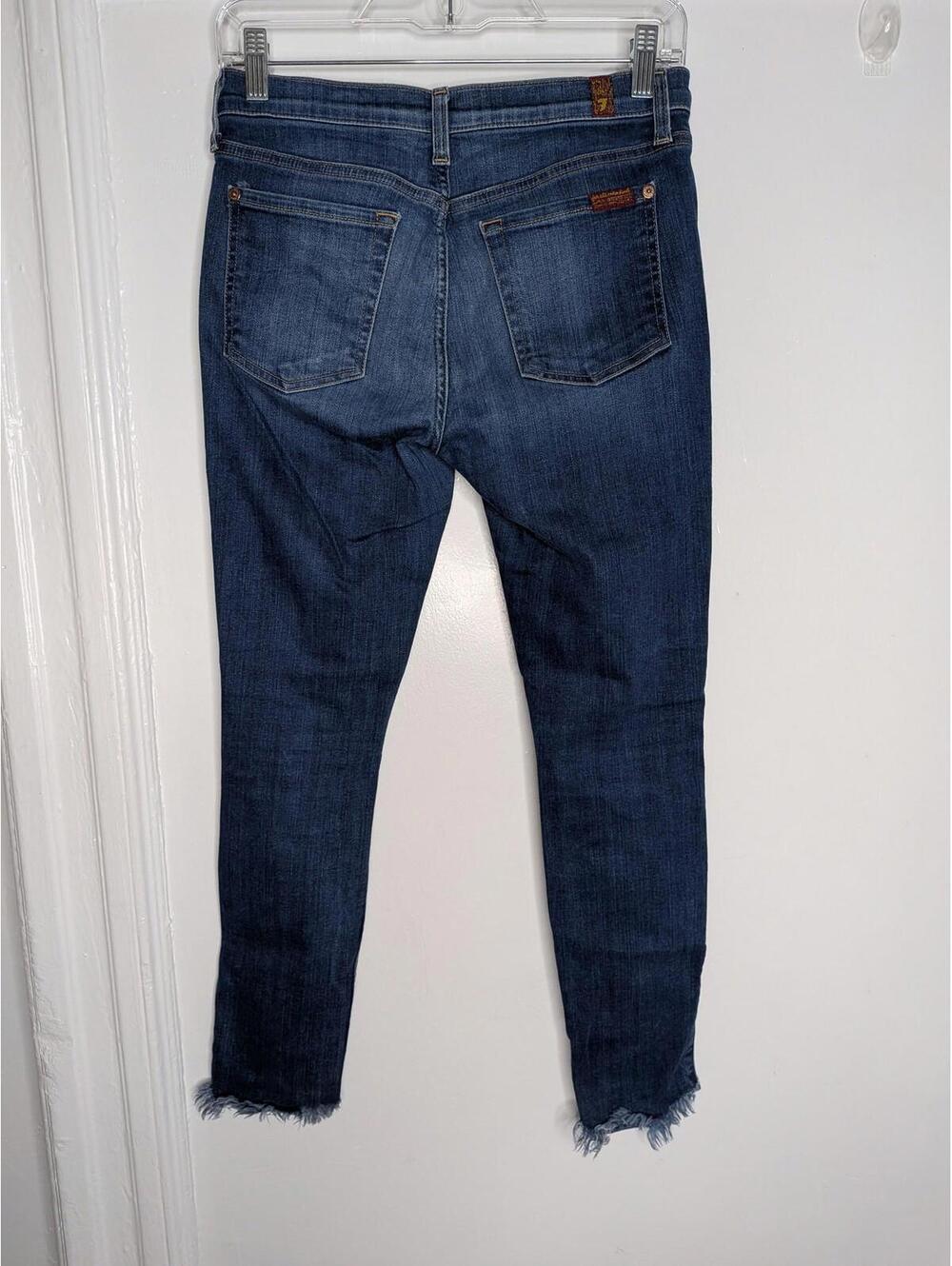 7 For All Mankind Jeans Womens 27 Blue Mid Rise Ankle Skinny Distressed Denim - Picture 4 of 8